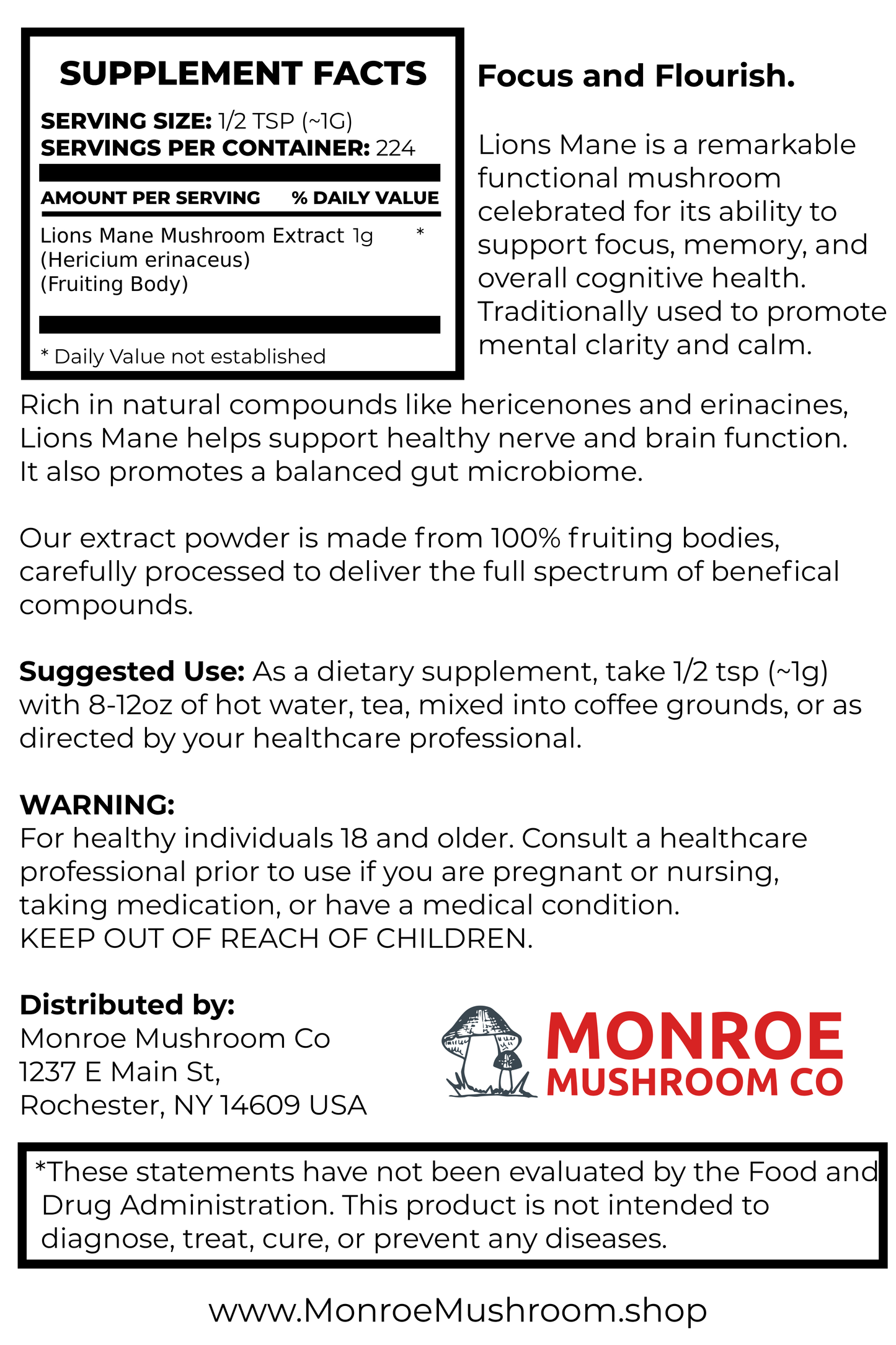 Mushroom Extract Powder- Lions Mane